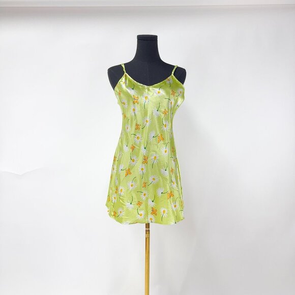 FLORAL SATIN GREEN DRESS SUMMER MINI DRESS - Picture 5 of 9